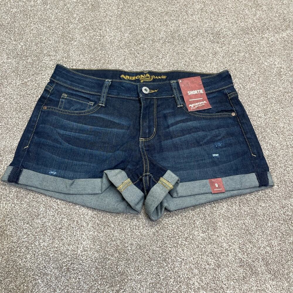 y2k 2000s indie sleaze Arizona denim shortie mid rise shorts 9 dark wash indigo